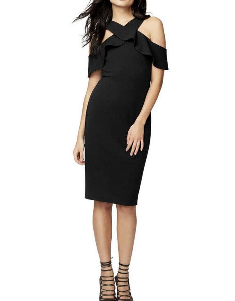 RACHEL RACHEL ROY Women's Black Ruffled Scuba Cold-shoulder Sheath Dress 0 BNWT
